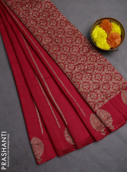Banarasi semi raw silk saree red with allover thread & zari woven weaves and woven butta border
