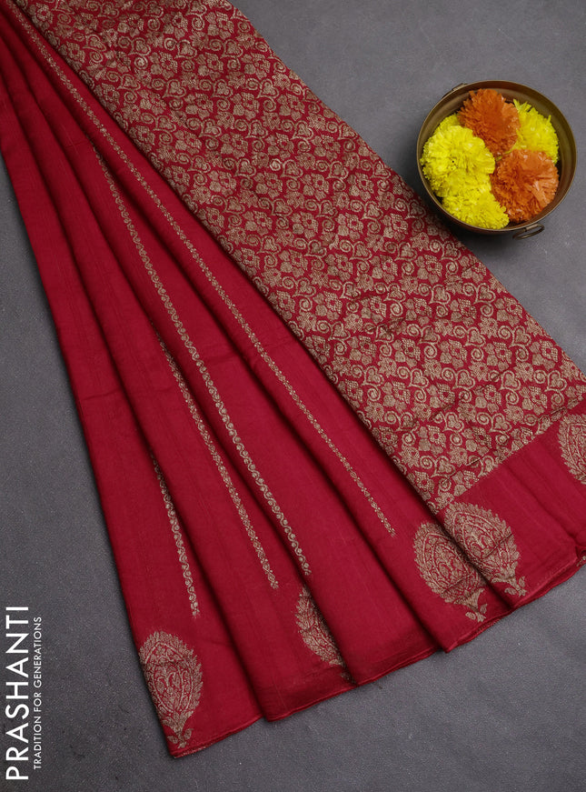 Banarasi semi raw silk saree red with allover thread & zari woven weaves and woven butta border