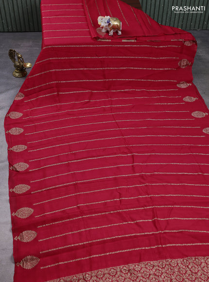 Banarasi semi raw silk saree red with allover thread & zari woven weaves and woven butta border