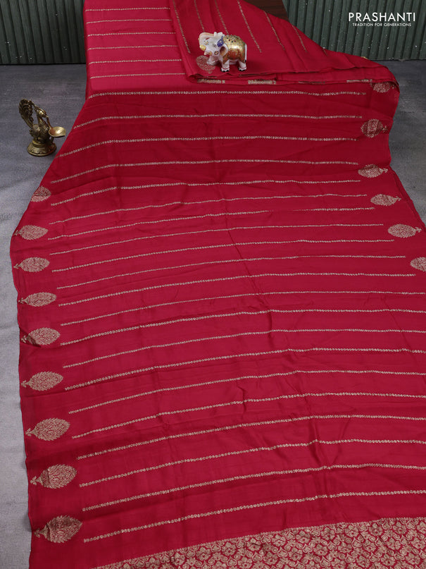 Banarasi semi raw silk saree red with allover thread & zari woven weaves and woven butta border