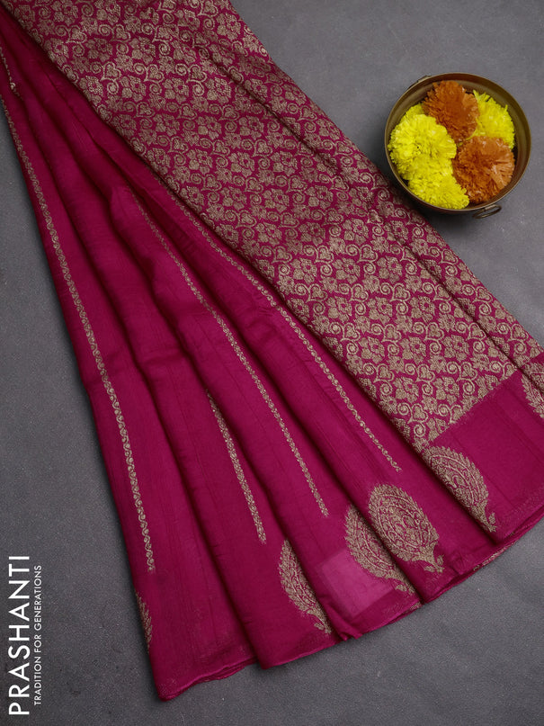 Banarasi semi raw silk saree pink with allover thread & zari woven weaves and woven butta border