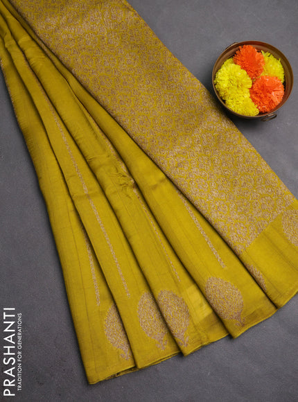 Banarasi semi raw silk saree mustard yellow with allover thread & zari woven weaves and woven butta border