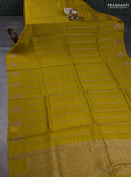 Banarasi semi raw silk saree mustard yellow with allover thread & zari woven weaves and woven butta border