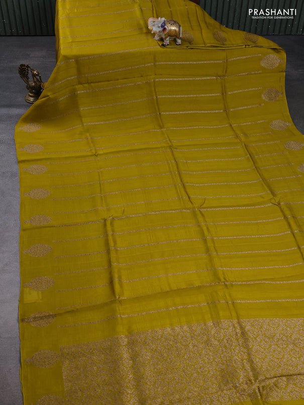 Banarasi semi raw silk saree mustard yellow with allover thread & zari woven weaves and woven butta border