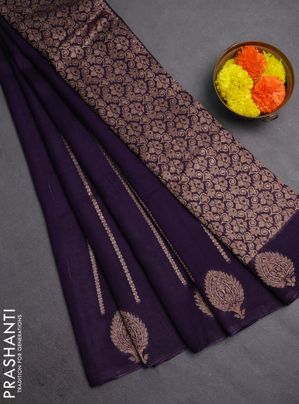 Banarasi semi raw silk saree deep violet with allover thread & zari woven weaves and woven butta border
