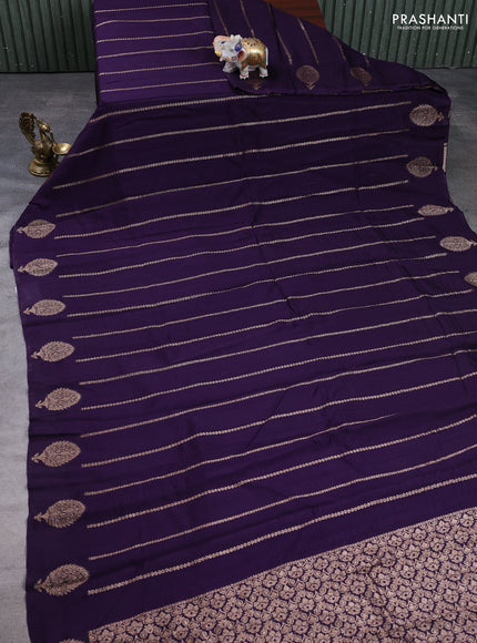 Banarasi semi raw silk saree deep violet with allover thread & zari woven weaves and woven butta border