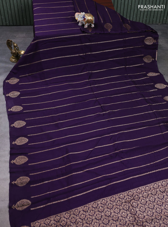 Banarasi semi raw silk saree deep violet with allover thread & zari woven weaves and woven butta border