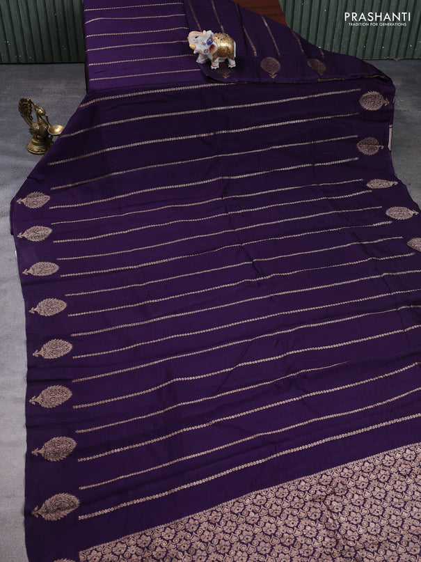 Banarasi semi raw silk saree deep violet with allover thread & zari woven weaves and woven butta border