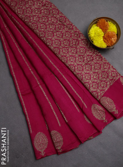 Banarasi semi raw silk saree dark pink with allover thread & zari woven weaves and woven butta border
