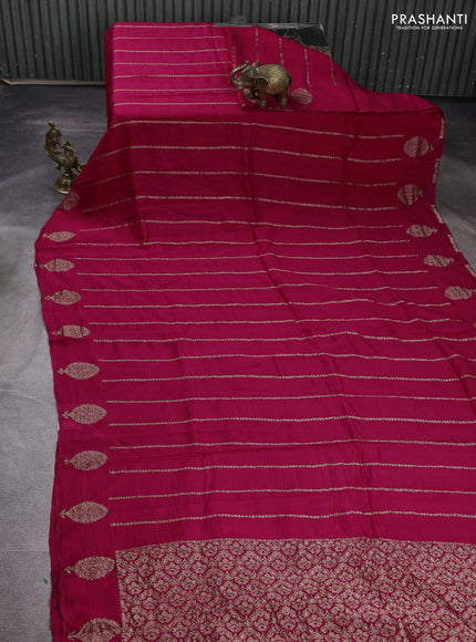 Banarasi semi raw silk saree dark pink with allover thread & zari woven weaves and woven butta border