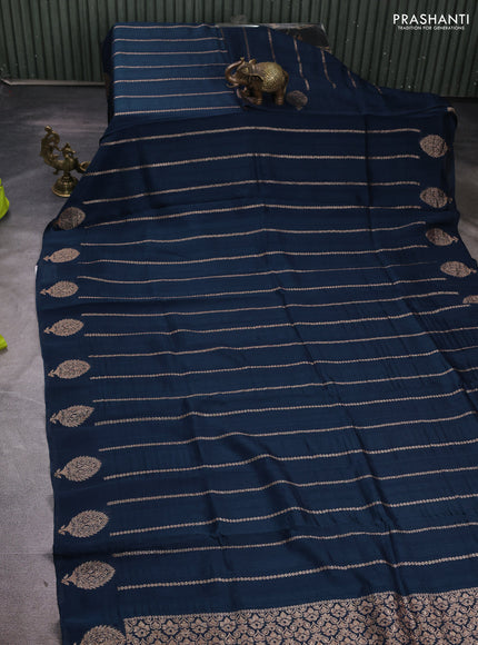 Banarasi semi raw silk saree peacock blue with allover thread & zari woven weaves and woven butta border