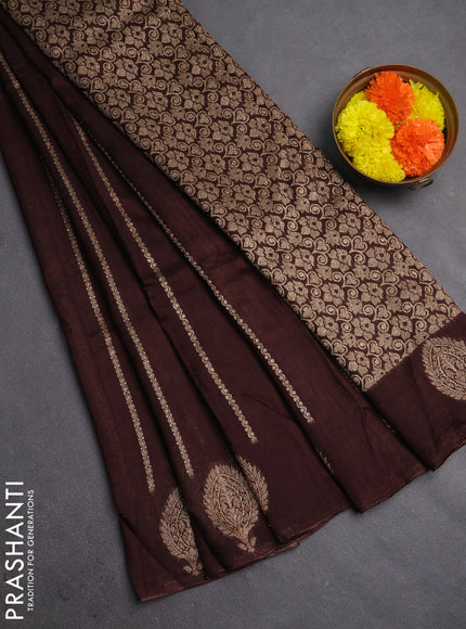 Banarasi semi raw silk saree coffee brown with allover thread & zari woven weaves and woven butta border