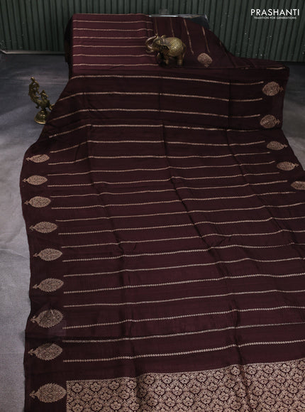 Banarasi semi raw silk saree coffee brown with allover thread & zari woven weaves and woven butta border