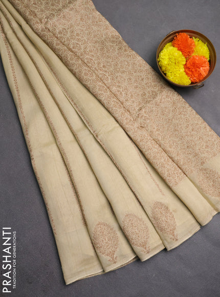 Banarasi semi raw silk saree beige with allover thread & zari woven weaves and woven butta border