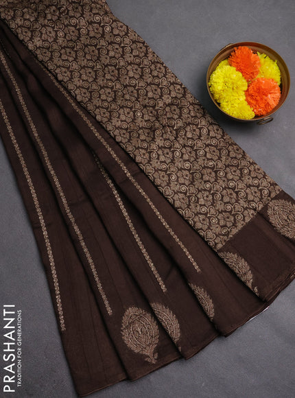 Banarasi semi raw silk saree coffee brown with allover thread & zari woven weaves and woven butta border