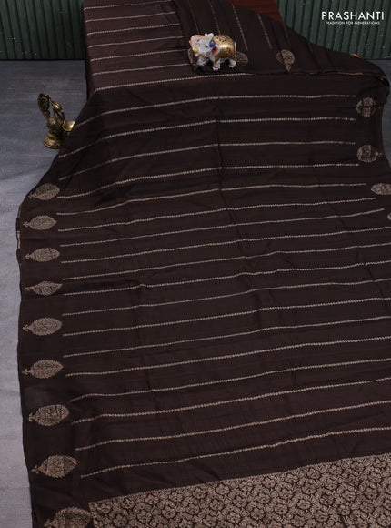 Banarasi semi raw silk saree coffee brown with allover thread & zari woven weaves and woven butta border