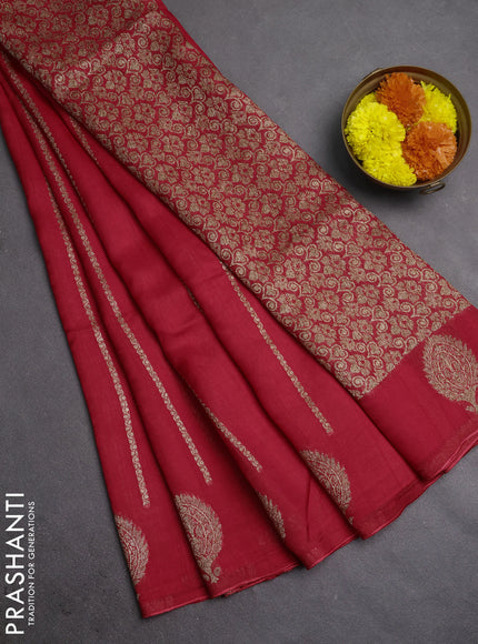 Banarasi semi raw silk saree red with allover thread & zari woven weaves and woven butta border