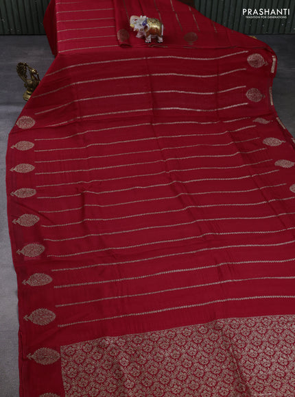 Banarasi semi raw silk saree red with allover thread & zari woven weaves and woven butta border