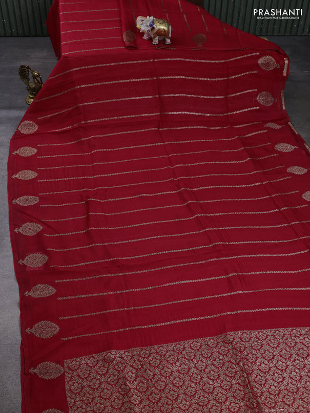 Banarasi semi raw silk saree red with allover thread & zari woven weaves and woven butta border
