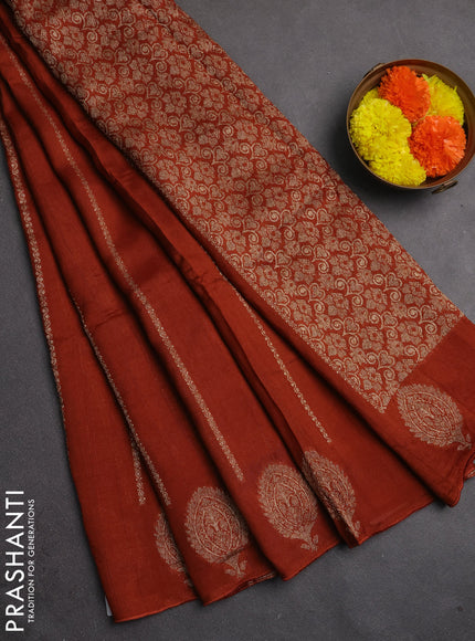 Banarasi semi raw silk saree rust shade with allover thread & zari woven weaves and woven butta border