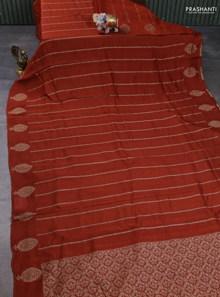 Banarasi semi raw silk saree rust shade with allover thread & zari woven weaves and woven butta border