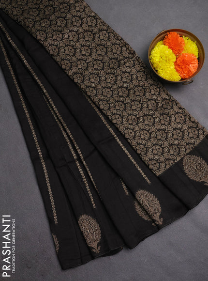Banarasi semi raw silk saree black with allover thread & zari woven weaves and woven butta border