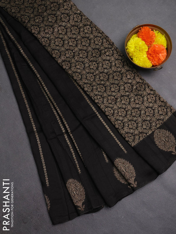 Banarasi semi raw silk saree black with allover thread & zari woven weaves and woven butta border