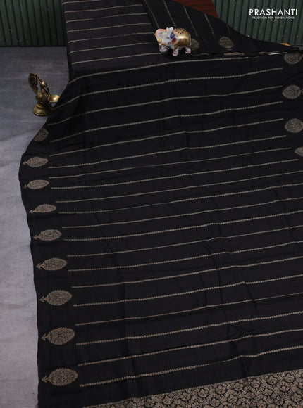Banarasi semi raw silk saree black with allover thread & zari woven weaves and woven butta border