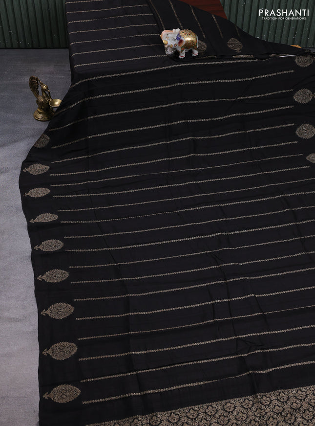 Banarasi semi raw silk saree black with allover thread & zari woven weaves and woven butta border