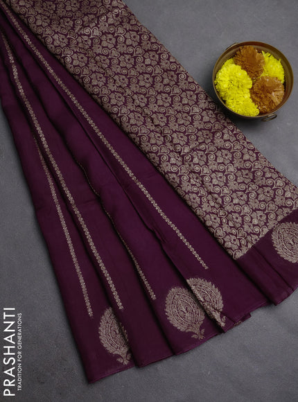 Banarasi semi raw silk saree deep wine with allover thread & zari woven weaves and woven butta border