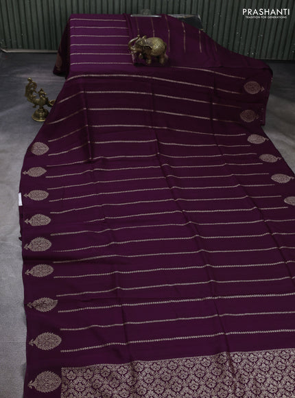 Banarasi semi raw silk saree deep wine with allover thread & zari woven weaves and woven butta border