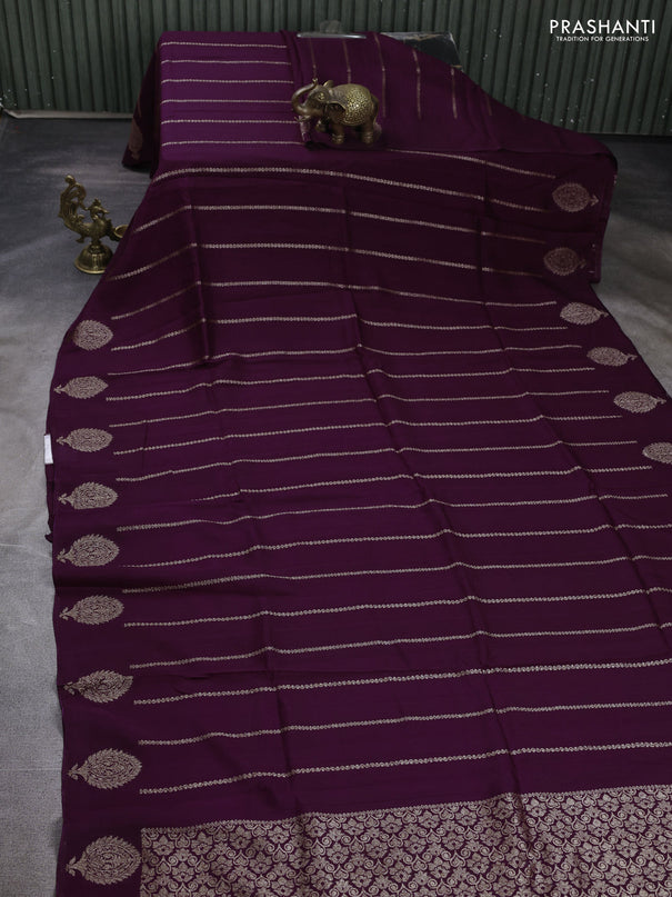 Banarasi semi raw silk saree deep wine with allover thread & zari woven weaves and woven butta border
