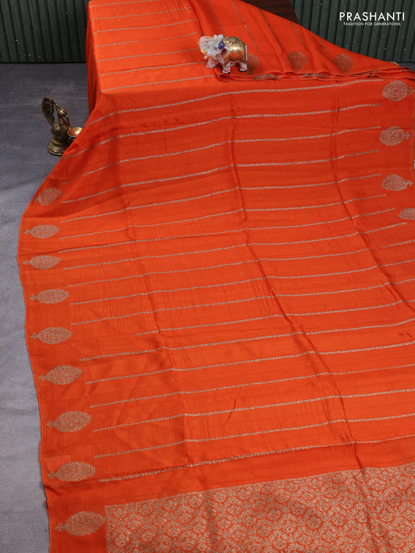 Banarasi semi raw silk saree orange with allover thread & zari woven weaves and woven butta border