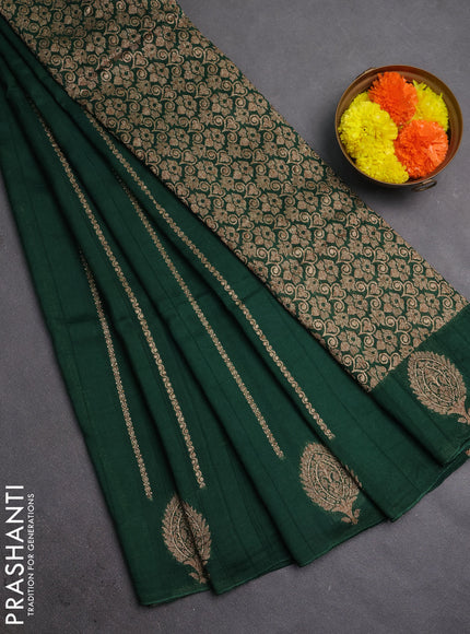 Banarasi semi raw silk saree bottle green with allover thread & zari woven weaves and woven butta border