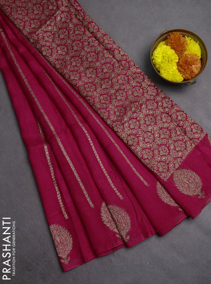 Banarasi semi raw silk saree dark pink with allover thread & zari woven weaves and woven butta border