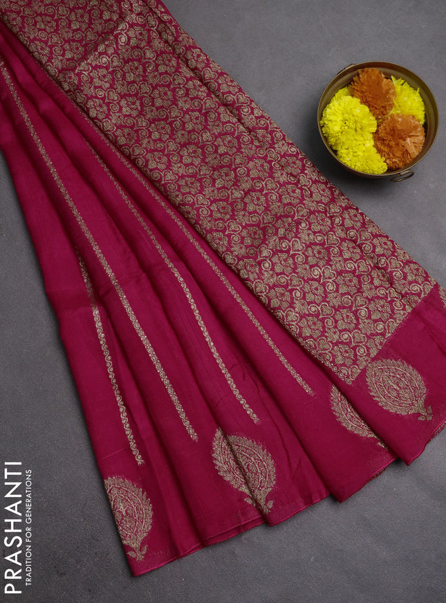 Banarasi semi raw silk saree dark pink with allover thread & zari woven weaves and woven butta border