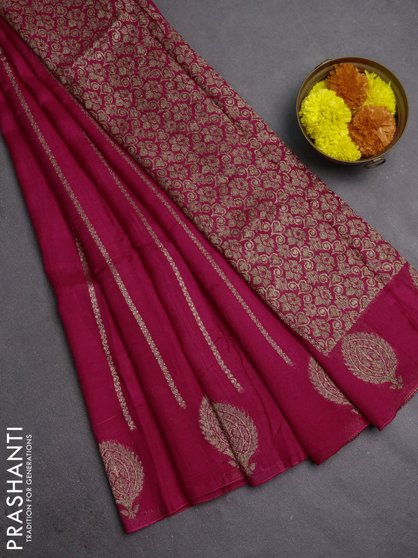 Banarasi semi raw silk saree dark pink with allover thread & zari woven weaves and woven butta border