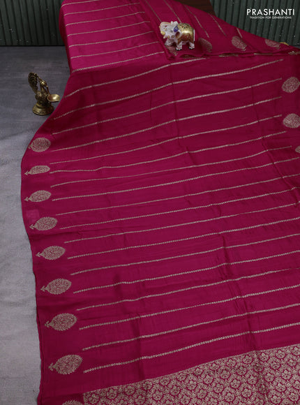 Banarasi semi raw silk saree dark pink with allover thread & zari woven weaves and woven butta border