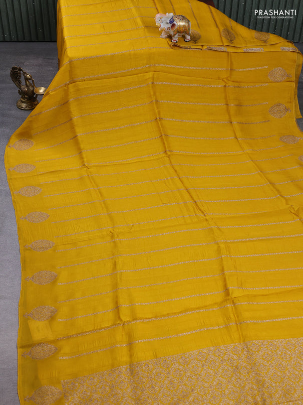 Banarasi semi raw silk saree mustard yellow with allover thread & zari woven weaves and woven butta border