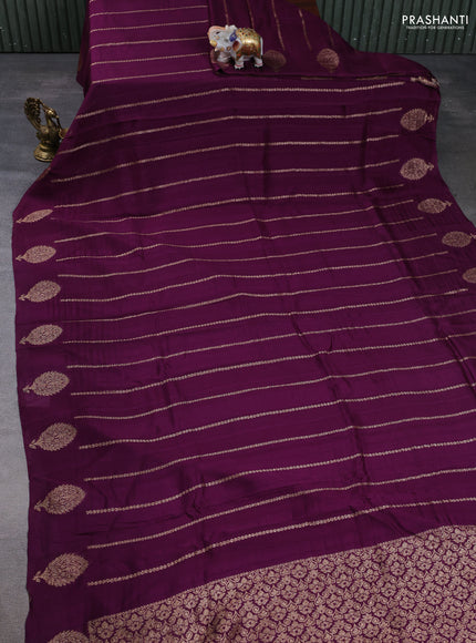 Banarasi semi raw silk saree deep wine with allover thread & zari woven weaves and woven butta border