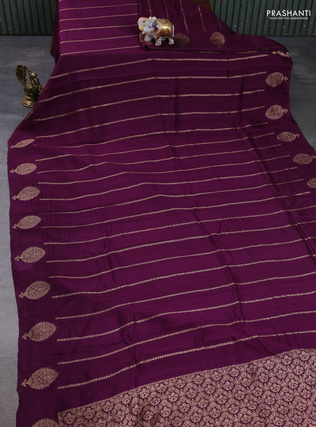 Banarasi semi raw silk saree deep wine with allover thread & zari woven weaves and woven butta border