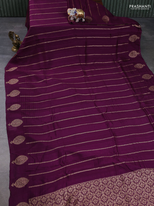 Banarasi semi raw silk saree deep wine with allover thread & zari woven weaves and woven butta border
