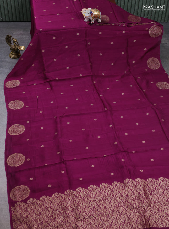 Banarasi semi raw silk saree dark magenta pink with allover thread & zari woven buttas and woven butta border