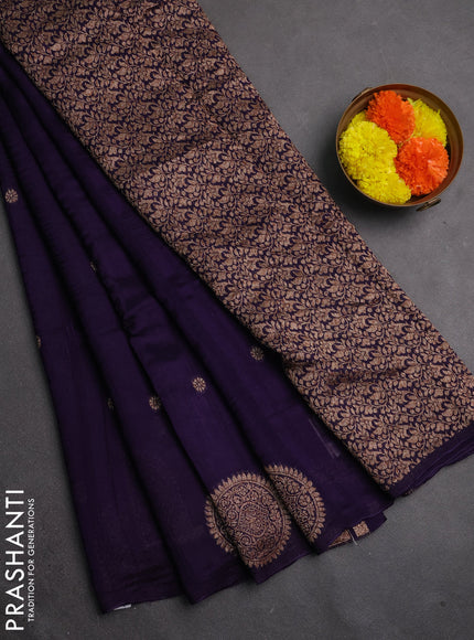 Banarasi semi raw silk saree deep violet with allover thread & zari woven buttas and woven butta border