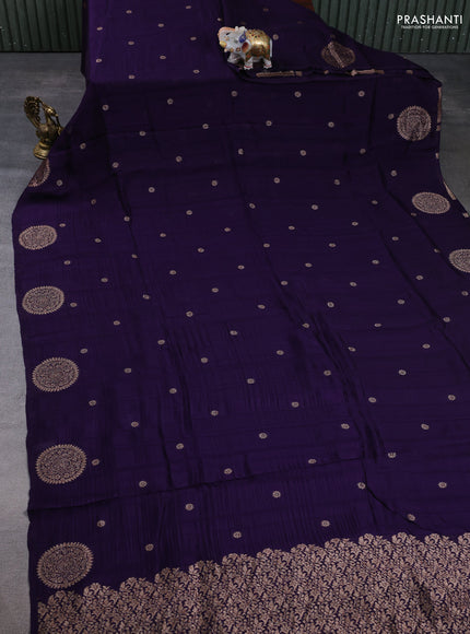 Banarasi semi raw silk saree deep violet with allover thread & zari woven buttas and woven butta border