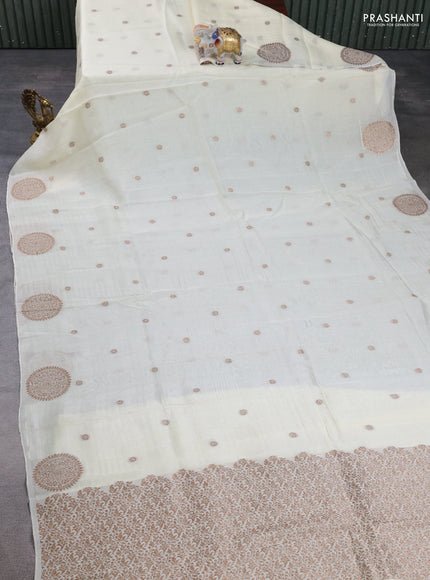 Banarasi semi raw silk saree cream with allover thread & zari woven buttas and woven butta border