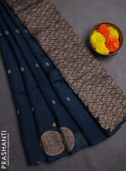 Banarasi semi raw silk saree peacock blue with allover thread & zari woven buttas and woven butta border