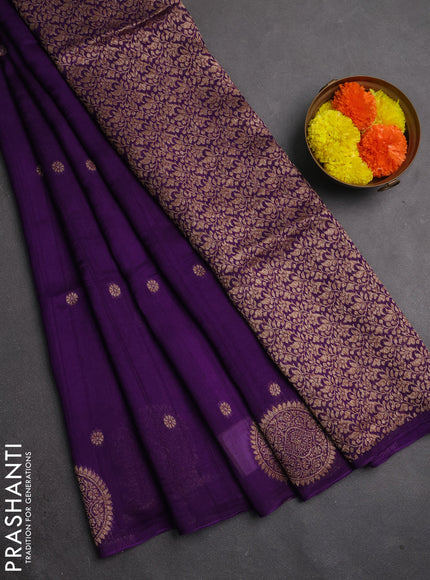 Banarasi semi raw silk saree purple with allover thread & zari woven buttas and woven butta border