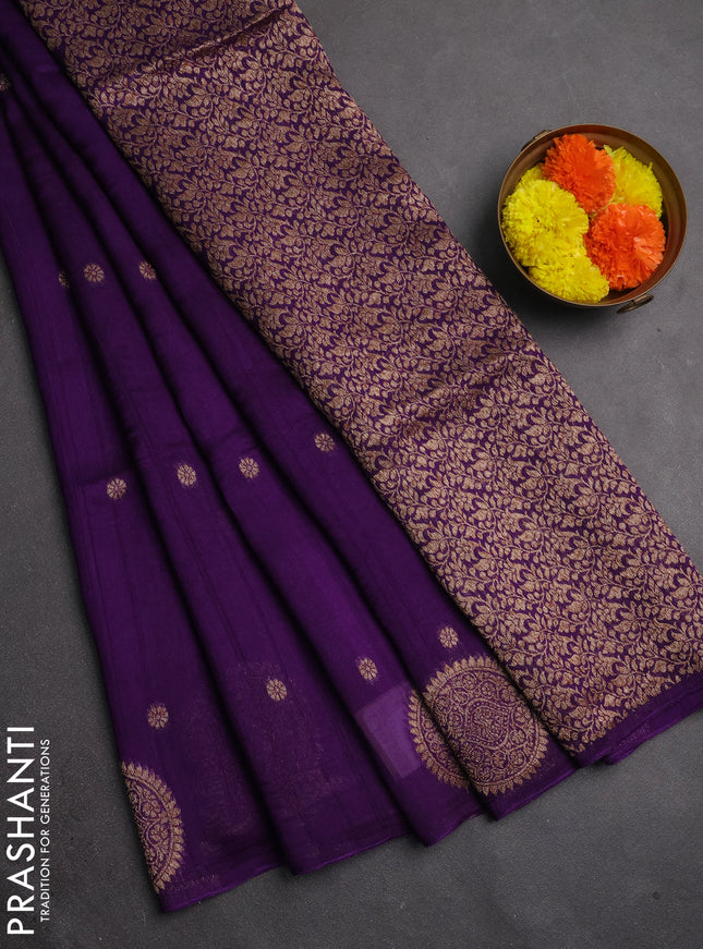 Banarasi semi raw silk saree purple with allover thread & zari woven buttas and woven butta border