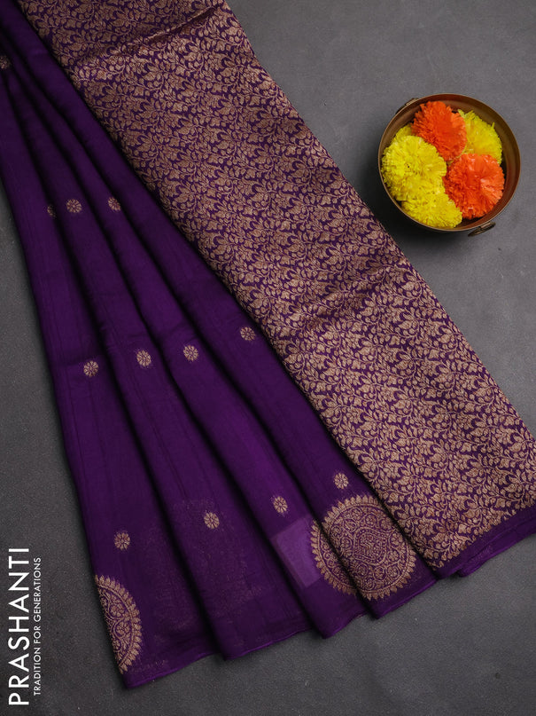 Banarasi semi raw silk saree purple with allover thread & zari woven buttas and woven butta border